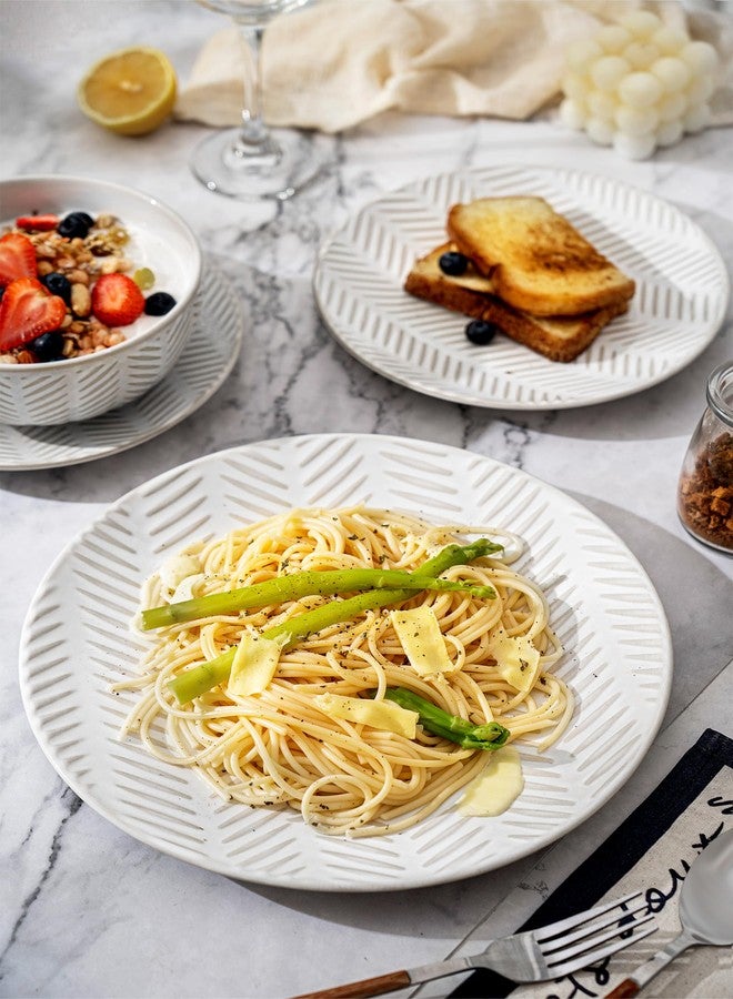 FOBENTA Porcelain Plates for 4,Ceramic Microwave Safe Plates Sets,4 Piece Embossment Resistance Dish Set,Home Essentials Stoneware Dinnerware Set,Wedding Gift - Image 5
