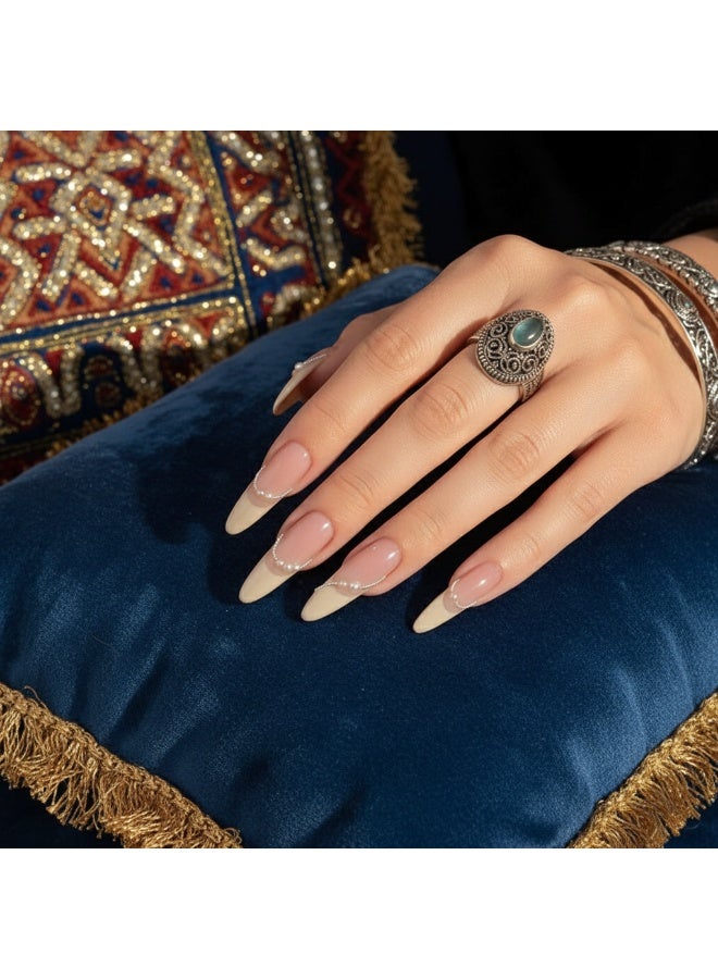 سنسيب اضغط على الأظافر بطرف فرنسي - عبوة من الجل الناعم للأظافر الصناعية الفرنسية القصيرة، اضغط على الأظافر بجودة صالونات التجميل، وأظافر لاصقة سلسة لتقليم الأظافر النسائية - Image 1