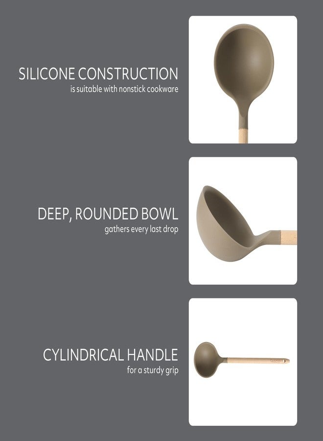 Sur La Table Kitchen Essential Chef's Toolkit Silicone Soup Ladle with Beechwood handle - Taupe - Image 3