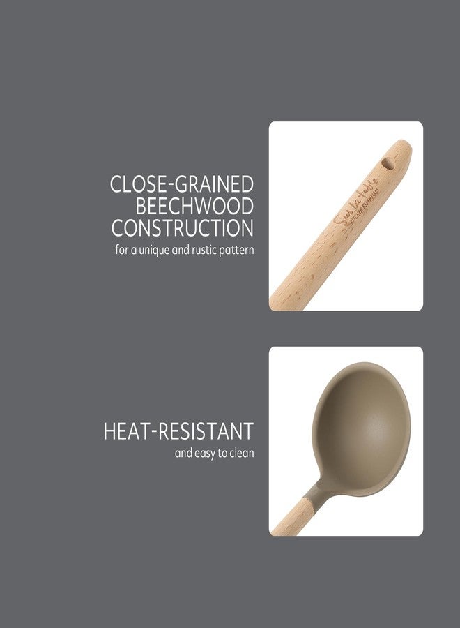 Sur La Table Kitchen Essential Chef's Toolkit Silicone Soup Ladle with Beechwood handle - Taupe - Image 4