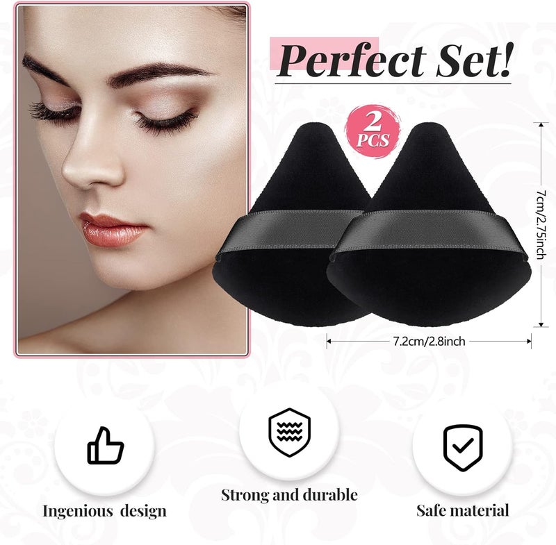 Patelai 2 Pcs Powder Puff Makeup Puff Triangle Powder Puff Soft Powder Sponge Reusable Triangle Sponges with Strap for Loose Powder Cosmetic Foundation Wet Dry Makeup (Black) - Image 2