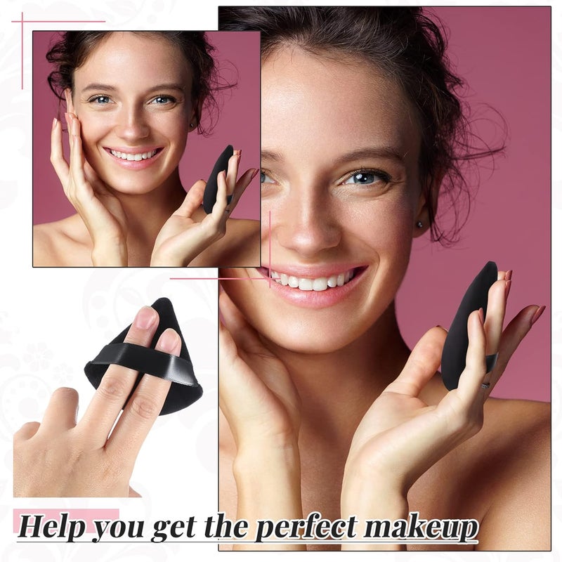 Patelai 2 Pcs Powder Puff Makeup Puff Triangle Powder Puff Soft Powder Sponge Reusable Triangle Sponges with Strap for Loose Powder Cosmetic Foundation Wet Dry Makeup (Black) - Image 3