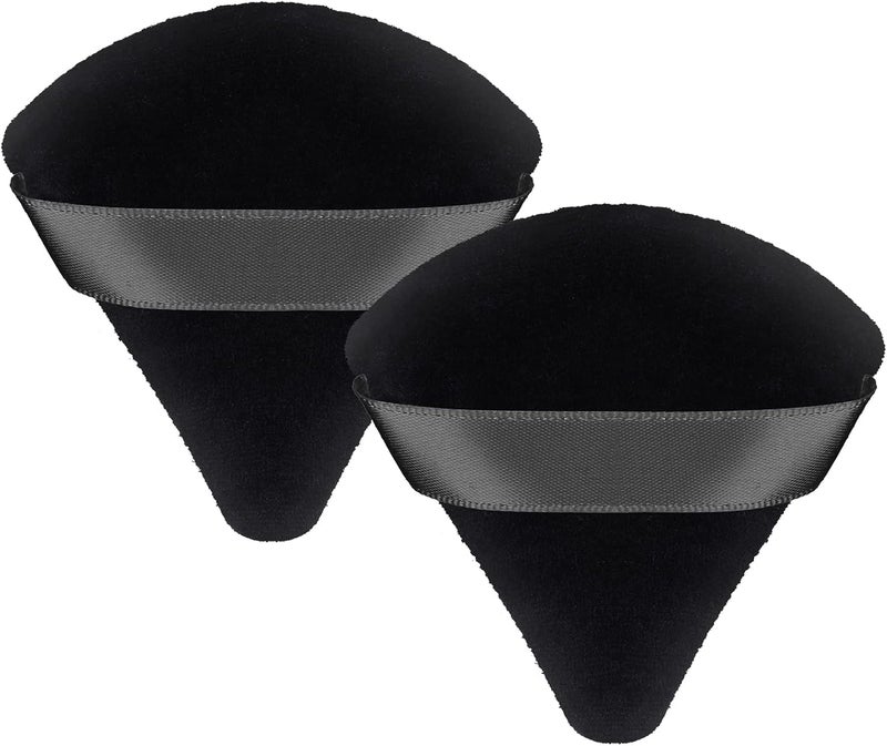 Patelai 2 Pcs Powder Puff Makeup Puff Triangle Powder Puff Soft Powder Sponge Reusable Triangle Sponges with Strap for Loose Powder Cosmetic Foundation Wet Dry Makeup (Black) - Image 1