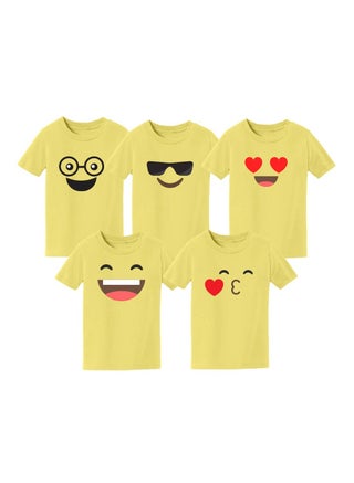 Pack of 5 Kids Yellow Smiley Face T-Shirts - Kids Unisex Round Neck Cotton Short Sleeve Tees - Soft and Comfortable Emoji T-Shirts for Kids - pzsku/ZF003715A977A6D2DE8D5Z/45/_/1716192875/a8ba311f-5dc9-4583-adb2-0df27a6e4cd0