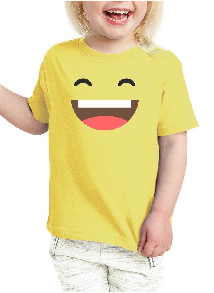 PRINTSHOP4ME - Pack of 5 Kids Yellow Smiley Face T-Shirts - Kids Unisex Round Neck Cotton Short Sleeve Tees - Soft and Comfortable Emoji T-Shirts for Kids - Image 1
