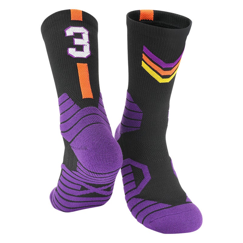 Generic Factory digital professional basketball socks mens thick tube socks childrens socks non-slip high towel bottom sports socks Sun Paul-Black 3