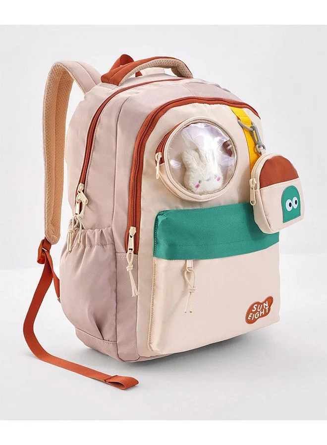 Bonfino Bonfino Backpack with Coin Purse, Adjustable Shoulder Strap, Zipper Closure, Spacious, Bunny Themed, 8 Years+, Beige and Red - 19 Inches