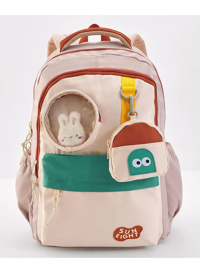 Bonfino Bonfino Backpack with Coin Purse, Adjustable Shoulder Strap, Zipper Closure, Spacious, Bunny Themed, 8 Years+, Beige and Red - 19 Inches