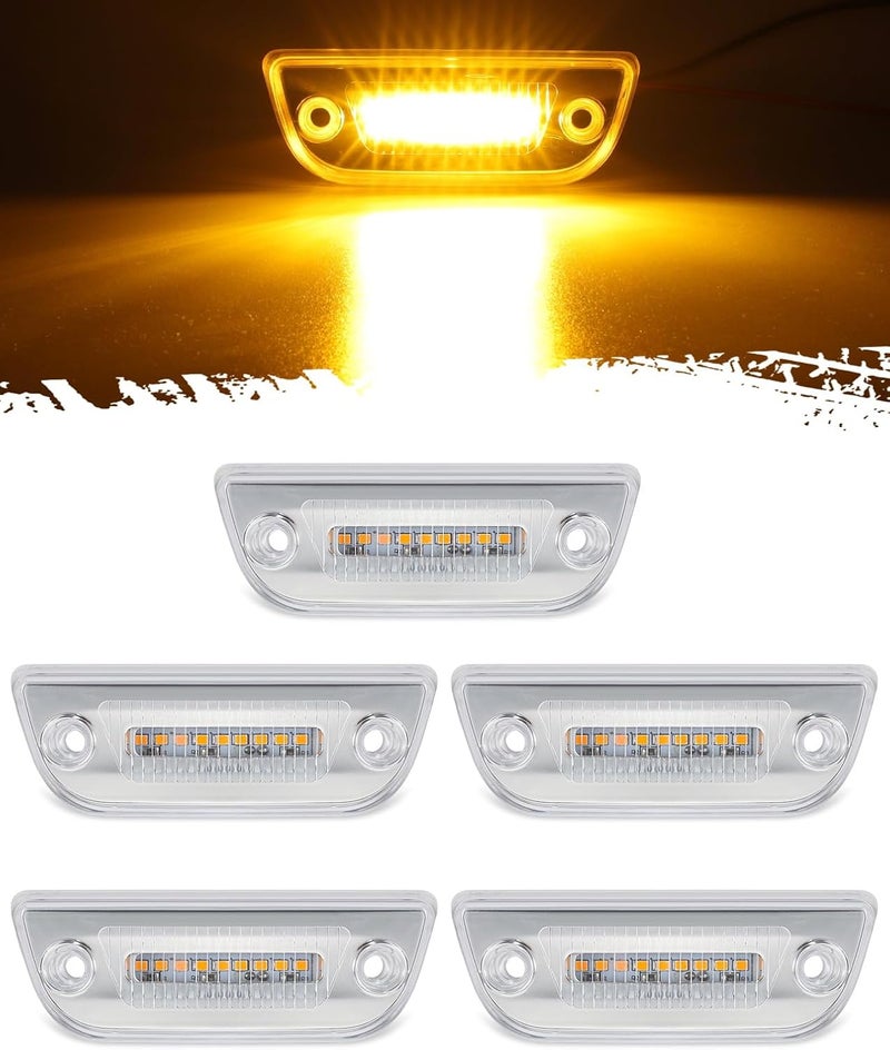 Partsam 5pcs 9 LED Cab Light Truck Trailer Cab Marker Clear Lens Top Roof Running Reflective Lights Assembly Compatible with Peterbilt 579 & Heavy Trucks T680, T770, T880 Cab Lights - Image 1