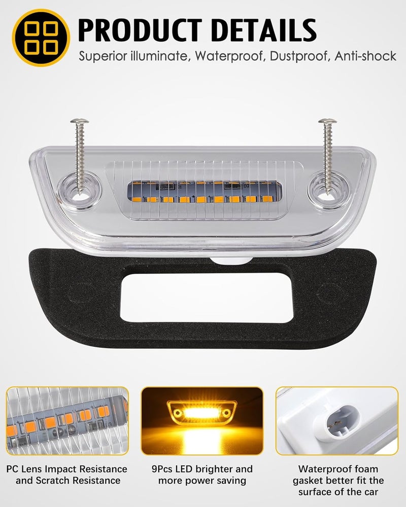 Partsam 5pcs 9 LED Cab Light Truck Trailer Cab Marker Clear Lens Top Roof Running Reflective Lights Assembly Compatible with Peterbilt 579 & Heavy Trucks T680, T770, T880 Cab Lights - Image 3