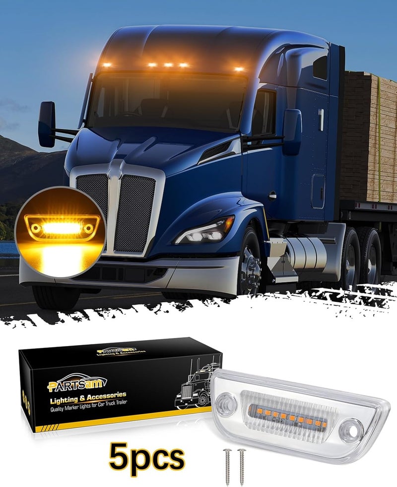 Partsam 5pcs 9 LED Cab Light Truck Trailer Cab Marker Clear Lens Top Roof Running Reflective Lights Assembly Compatible with Peterbilt 579 & Heavy Trucks T680, T770, T880 Cab Lights - Image 5
