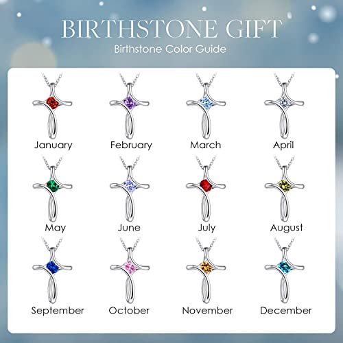NINAMAID Cross Necklace for Women 925 Sterling Silver Birthstone Necklaces for Women with Diamond Sideways Birthstone Jewelry Gifts for Women - Image 5