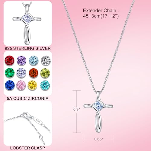 NINAMAID Cross Necklace for Women 925 Sterling Silver Birthstone Necklaces for Women with Diamond Sideways Birthstone Jewelry Gifts for Women - Image 4