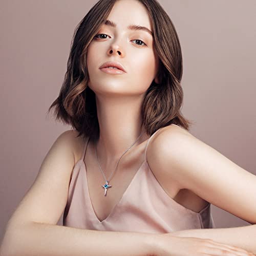 NINAMAID Cross Necklace for Women 925 Sterling Silver Birthstone Necklaces for Women with Diamond Sideways Birthstone Jewelry Gifts for Women - Image 3