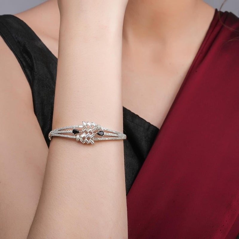 STYOLLO American Diamond Silver Bracelet for Women and Girls Stylish with Elegant Pear Shaped Crystal Stones | Trendy Girl's Fashion Jewelry | Perfect for Parties, Weddings, and Gifting-Set of 1 - Image 3