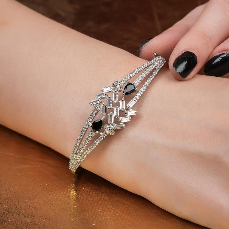 STYOLLO American Diamond Silver Bracelet for Women and Girls Stylish with Elegant Pear Shaped Crystal Stones | Trendy Girl's Fashion Jewelry | Perfect for Parties, Weddings, and Gifting-Set of 1 - Image 2