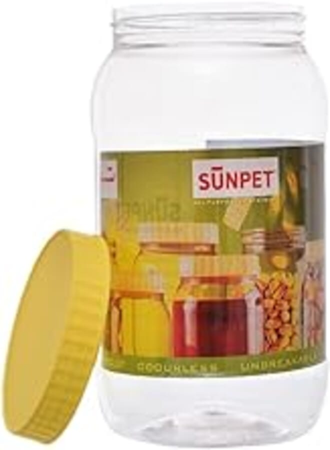 Sunpet round jar 2000 ml transparent with a yellow lid