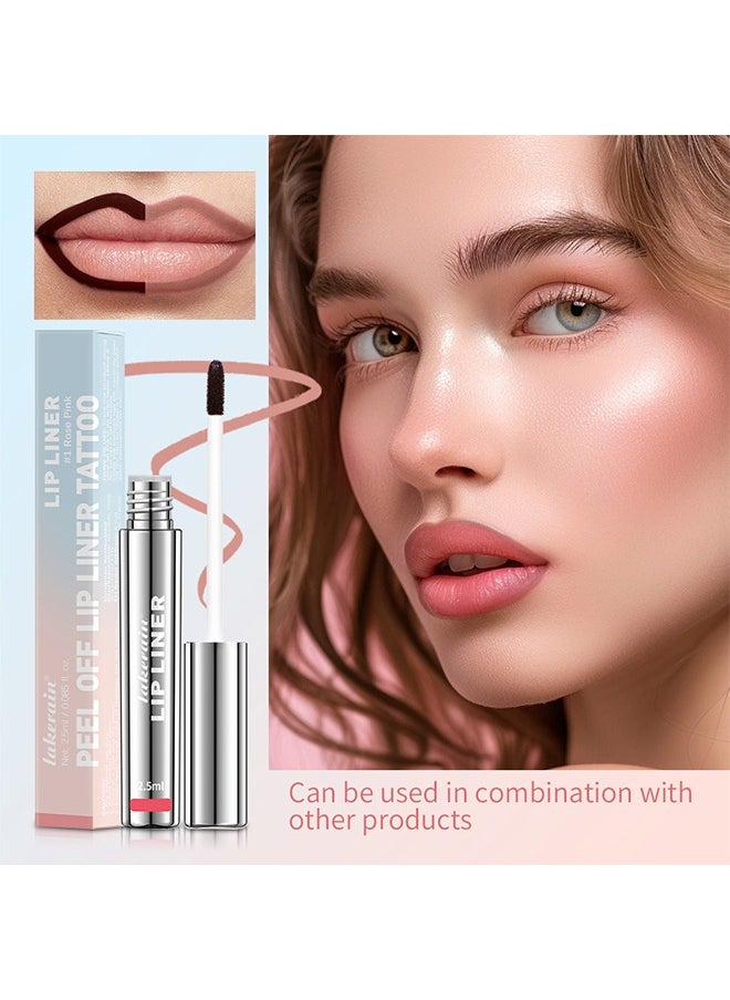 lakerain - Peel Off Lip Liner Tattoo, Peel Off Lip Stain Long Lasting Lip Stain Peel Off Infused with Hyaluronic Acid and Vitamin E Waterproof Long Lasting Highly Pigmented Matte Lip Tint Rose Pink #01 - Image 1