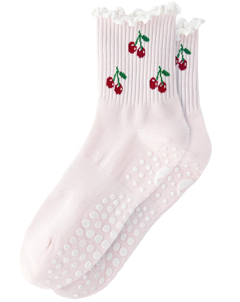 Yawlsow Cute Pilates Grip Socks (US, Alpha, One Size, Regular, Regular, 1 Pack-Cherry) - Image 1
