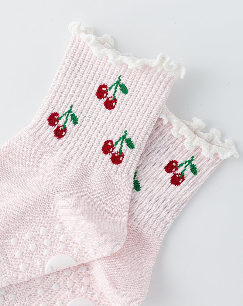Yawlsow Cute Pilates Grip Socks (US, Alpha, One Size, Regular, Regular, 1 Pack-Cherry) - Image 4