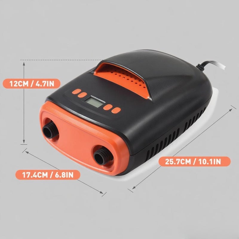 Electric SUP Air Pump: 12V DC Car Connector, 22PSI High Pressure, Dual-Stage Inflation, Digital LCD Display - Orange Detachable Hose SUP Inflator Pump for Stand Up Paddle Boards, Airbeds, Rafts - Image 3