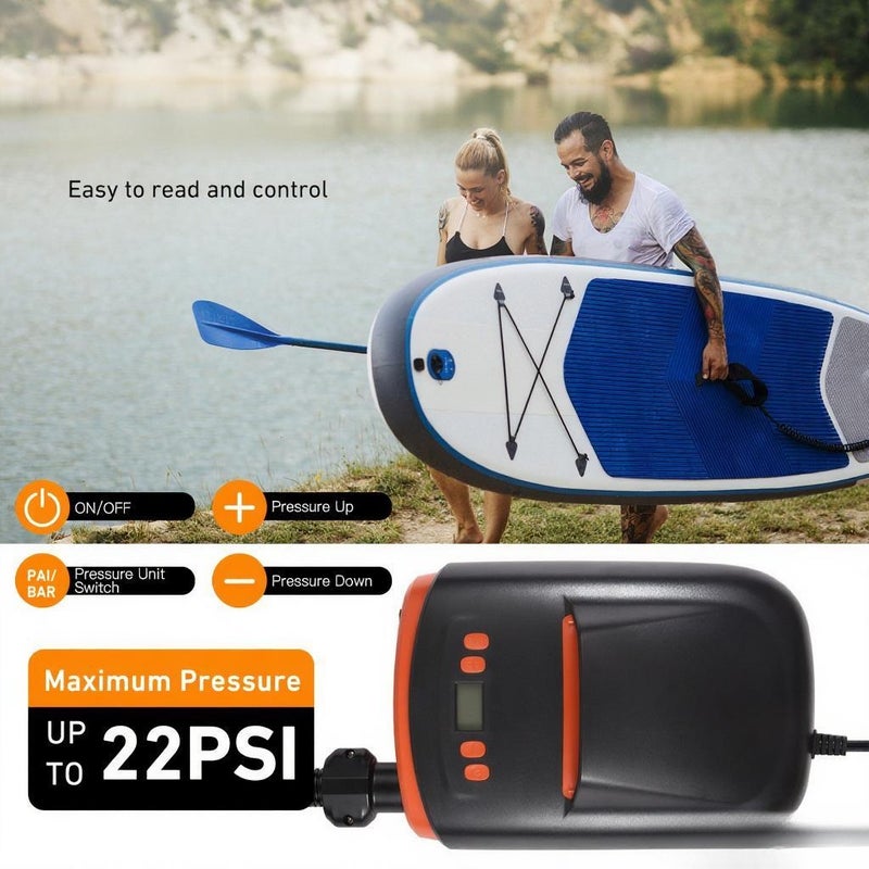 Electric SUP Air Pump: 12V DC Car Connector, 22PSI High Pressure, Dual-Stage Inflation, Digital LCD Display - Orange Detachable Hose SUP Inflator Pump for Stand Up Paddle Boards, Airbeds, Rafts - Image 2