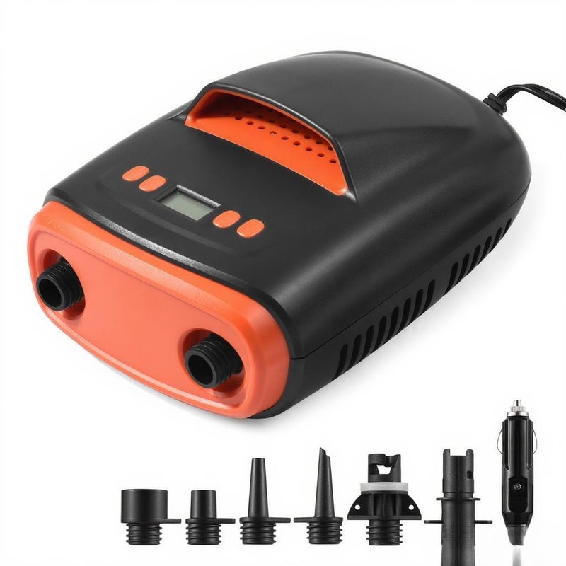 Electric SUP Air Pump: 12V DC Car Connector, 22PSI High Pressure, Dual-Stage Inflation, Digital LCD Display - Orange Detachable Hose SUP Inflator Pump for Stand Up Paddle Boards, Airbeds, Rafts - Image 1