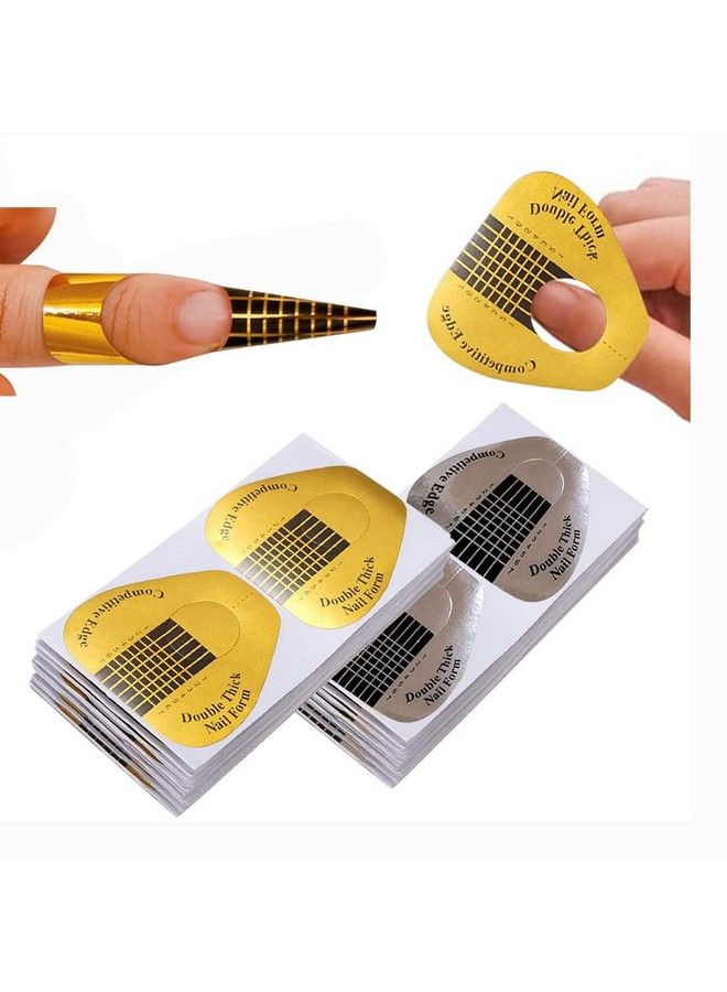 VNC 200Pcs Long Nail Forms Set 100 Pcs Gold + 100 Pcs Silver Nail Form Guide Stickers Thick Nail Art Tips Extension Forms Durable Acrylic Nail Paper Forms Numbers Marked Nail Former Stickers - Image 1