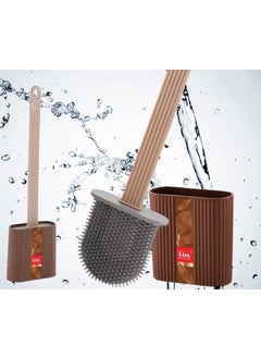 Nabhya Nabhya Combo of 3 Pc Set of Silicone Toilet Brush Anti-Drip Set,Toilet Bowl Cleaner Brush for Bathroom, No-Slip Long Handle (Brown & Darkgrey & Beige)  - Image 2