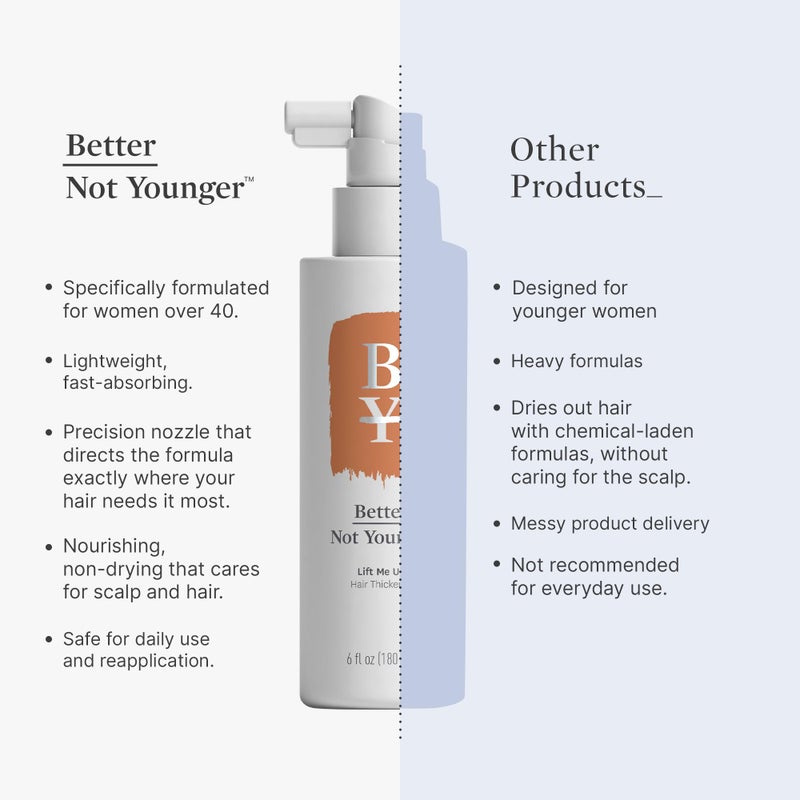 Better Not Younger Hair Thickener 6 fl oz. â€“ Lift me Up Texturizing Spray For Fine Hair with Biotin & Ceramide â€“ Non-Sticky Volumizing Spray - Hair Care For Women 40+ - Nourishes Scalp & Adds Fullness - Image 2
