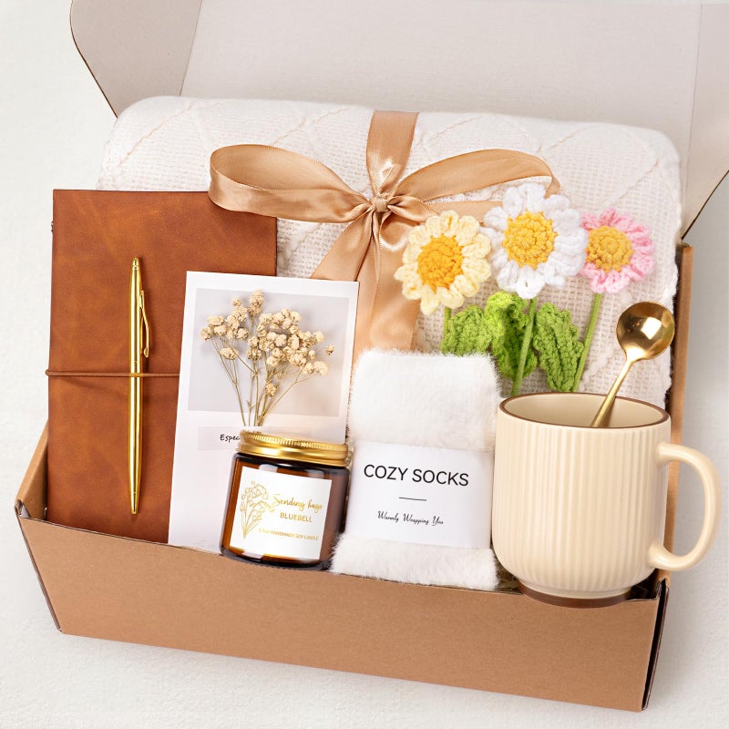 Giftissimo Birthday Gifts for Women - Get Well Soon Self Care Gift Baskets, Thinking of You Care Package Box for Women Her Mom Sister Wife Girlfriend Best Friend Grandma Coworker (White) - Image 1