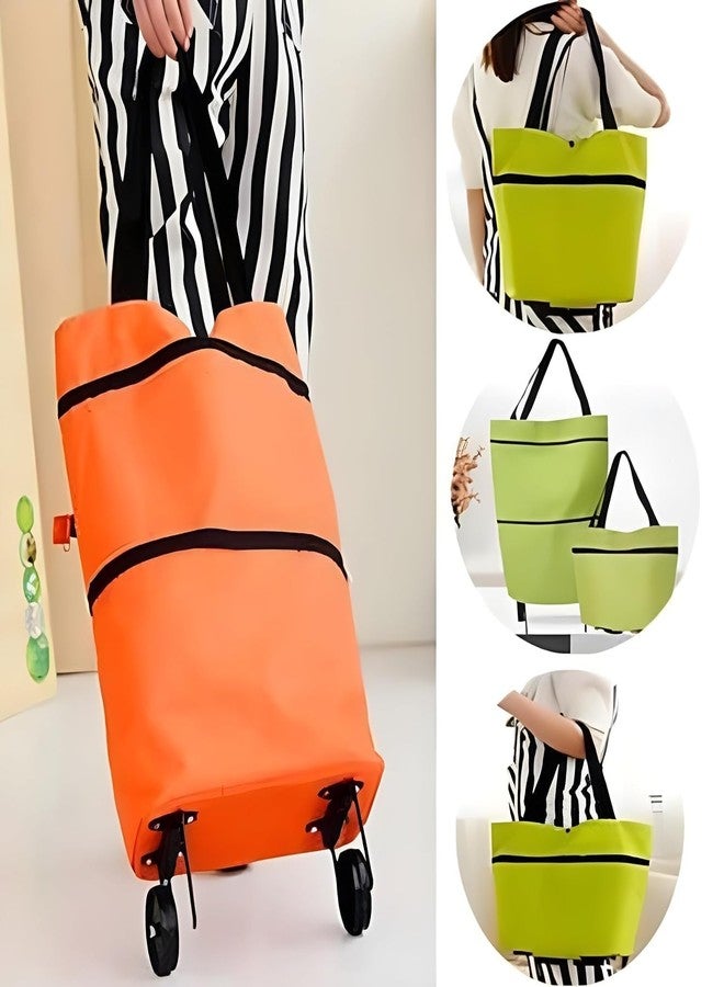 Aseenaa Foldable Shopping Trolley Bag with Wheels, Waterproof Portable Storage Cart for Some Vegetable, Grocery, Carry Bag for Outdoor Travel for Girls Women Men - Image 5