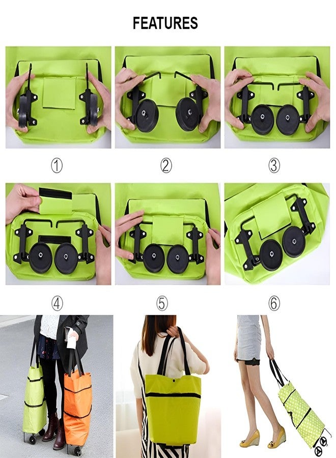 Aseenaa Foldable Shopping Trolley Bag with Wheels, Waterproof Portable Storage Cart for Some Vegetable, Grocery, Carry Bag for Outdoor Travel for Girls Women Men - Image 2