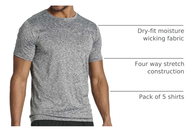 REALESSENTIALS Real Essentials 5 Pack: Menâ€™s Short Sleeve Dry Fit T-Shirts â€“ Moisture Wicking Athletic Workout Gym Fitness Casual Tees, Set 1, X-Large - Image 4
