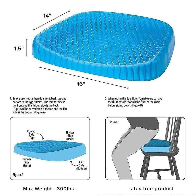 DKWIN Egg Gel Seat Cushion Breathable Gel Cushion Chair Pads with NonSlip Cover for Home Office Car Wheelchair Honeycomb Design As Seen On TV1PCS - Image 3