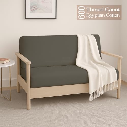 Yarns of Cotton Queen Size Armless Futon Covers - 100% Egyptian Cotton Futon Slipcovers - Zippered Couch Cover Sofa Bed Protector, Sleeper Sofa Cover, Machine Washable, Dark Gray - Image 3