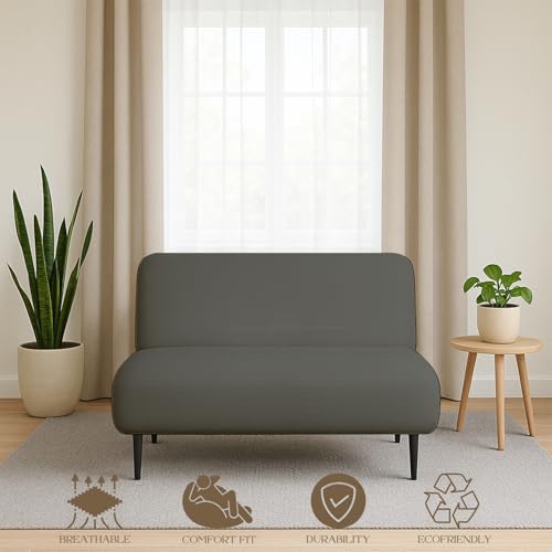 Yarns of Cotton Queen Size Armless Futon Covers - 100% Egyptian Cotton Futon Slipcovers - Zippered Couch Cover Sofa Bed Protector, Sleeper Sofa Cover, Machine Washable, Dark Gray - Image 5