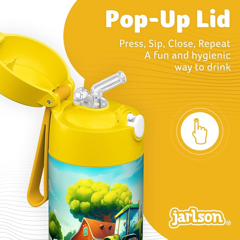 Jarlson قارورة ترمس أطفال جارلسون شارلي 350 مل [مع قشة] – قارورة فولاذية مقاومة للصدأ – ترمس للأطفال والبنات – تحافظ على البرودة – خالية من BPA – مثالية للمدرسة والرياضة والسفر (جرار) - Image 4