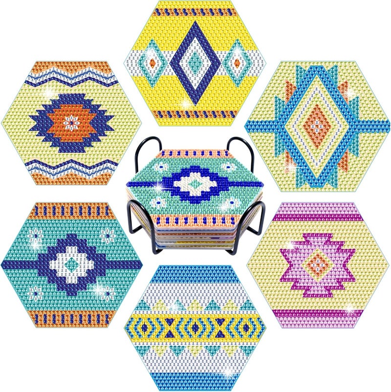 Vcekract Diamond Painting Coasters Kits, 6 Pieces Hexagon Diamond Painting Coasters with Holder, DIY Diamond Art for Adults, Diamond Painting Kit for Beginners - Image 1