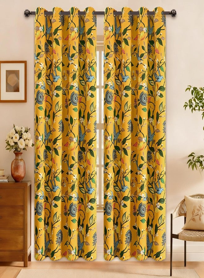 FRAMICS 100% Blackout Curtains for Bedroom Vintage Yellow Floral Curtains for Living Room 84 Inches Long, Luxury Patterned Curtain Lemon Hummingbird Grommet Thermal Insulated Drapes, 2 Panels - Image 2