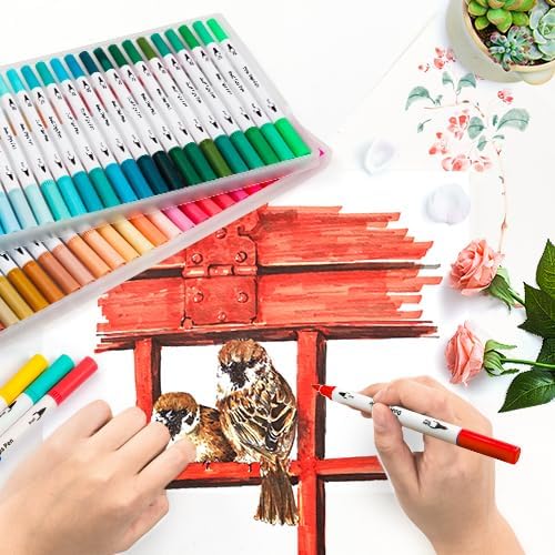 KIRA Dual Tip Brush With Coloring Book Coloring Pens Fine Brush Tip Pen for Adults Coloring Book Journals Planner Writing Drawing Note Taking Include Brush Lettering Calligraphy 120 Colored - Image 4