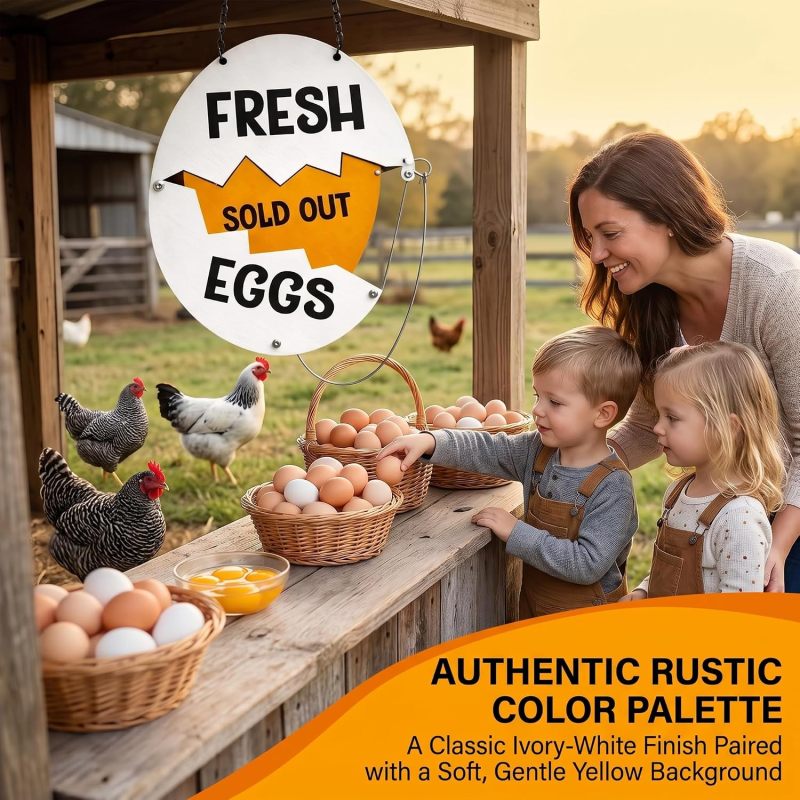 Farm Fresh Eggs Sign - 30x22x1.3 CM Cracked Shell Design Dual-Message Sliding Panel - Rustic Farmhouse Decor for Farm Stand Outdoor Display - Image 5
