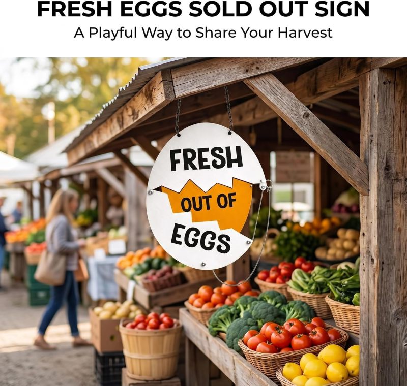 Farm Fresh Eggs Sign - 30x22x1.3 CM Cracked Shell Design Dual-Message Sliding Panel - Rustic Farmhouse Decor for Farm Stand Outdoor Display - Image 3