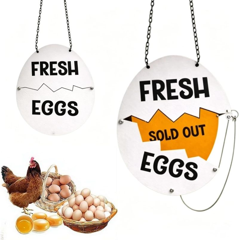 Farm Fresh Eggs Sign - 30x22x1.3 CM Cracked Shell Design Dual-Message Sliding Panel - Rustic Farmhouse Decor for Farm Stand Outdoor Display - Image 2