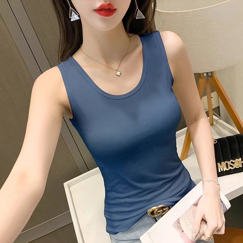 Modal spaghetti strap vest women's spring and autumn inner wear 2025 new U-neck face mask to cover side  sleeveless base top - Image 2