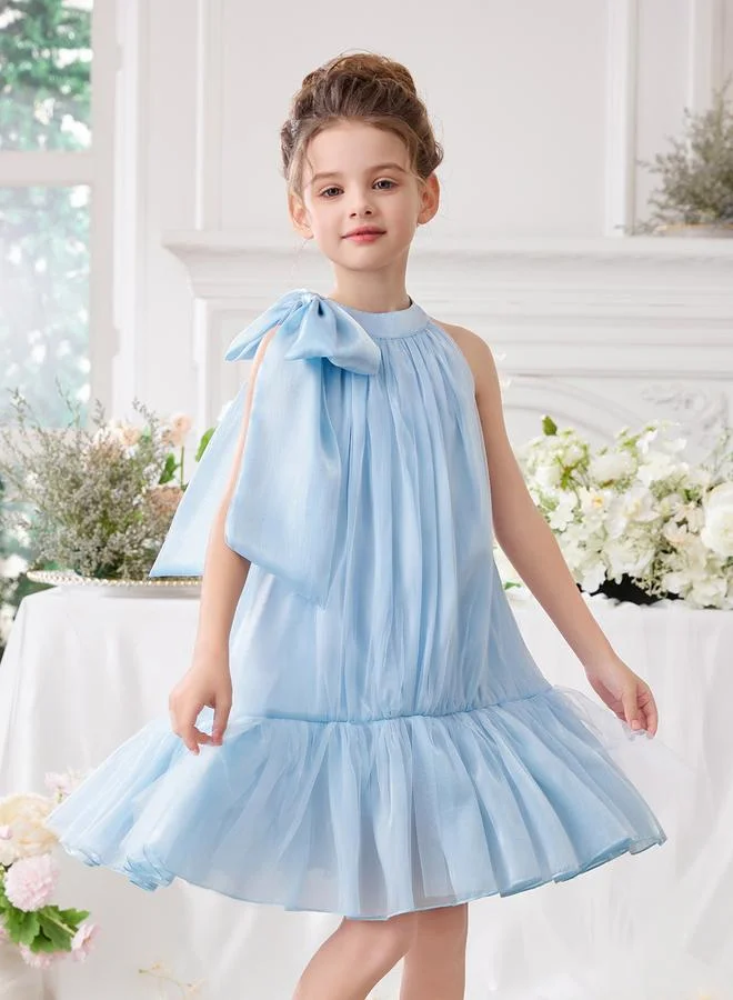 Take Two Girls Halter Bow Detail Ruffle Hem Party Dress
