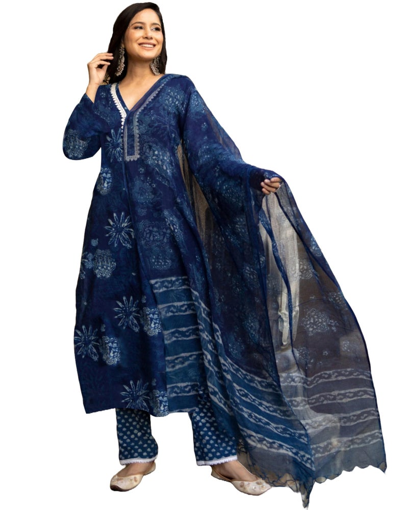 ANNI Designer Women's Rayon Viscose Printed Straight Kurta with Pant & Dupatta (MURGAN Blue_L_Blue_Large) - Image 5