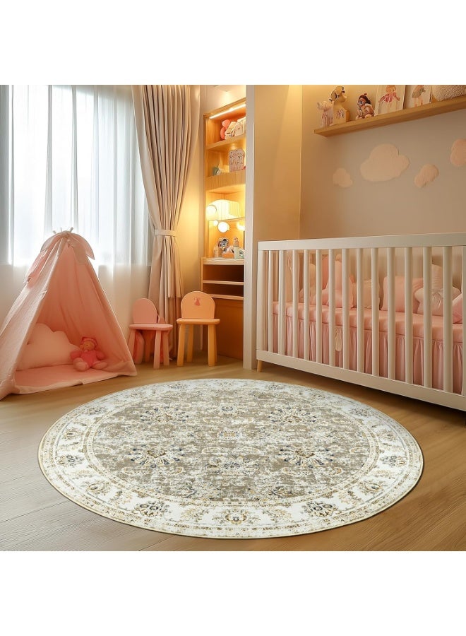 سجادة دائرية للأماكن الداخلية والخارجية بسمك 0.25 سم ، بتصميم 3D ، ضهر دوتس مانع للانزلاق ، مثالية لغرف النوم ، لغرف الصيوف ، حافظة سجاد ، غطاء سجادة - Image 2