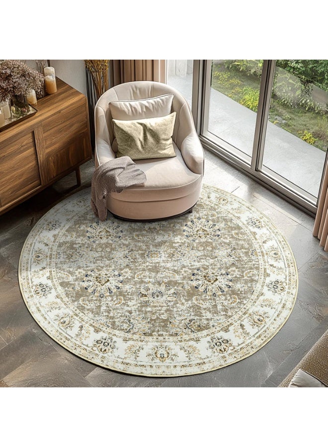 سجادة دائرية للأماكن الداخلية والخارجية بسمك 0.25 سم ، بتصميم 3D ، ضهر دوتس مانع للانزلاق ، مثالية لغرف النوم ، لغرف الصيوف ، حافظة سجاد ، غطاء سجادة - Image 1