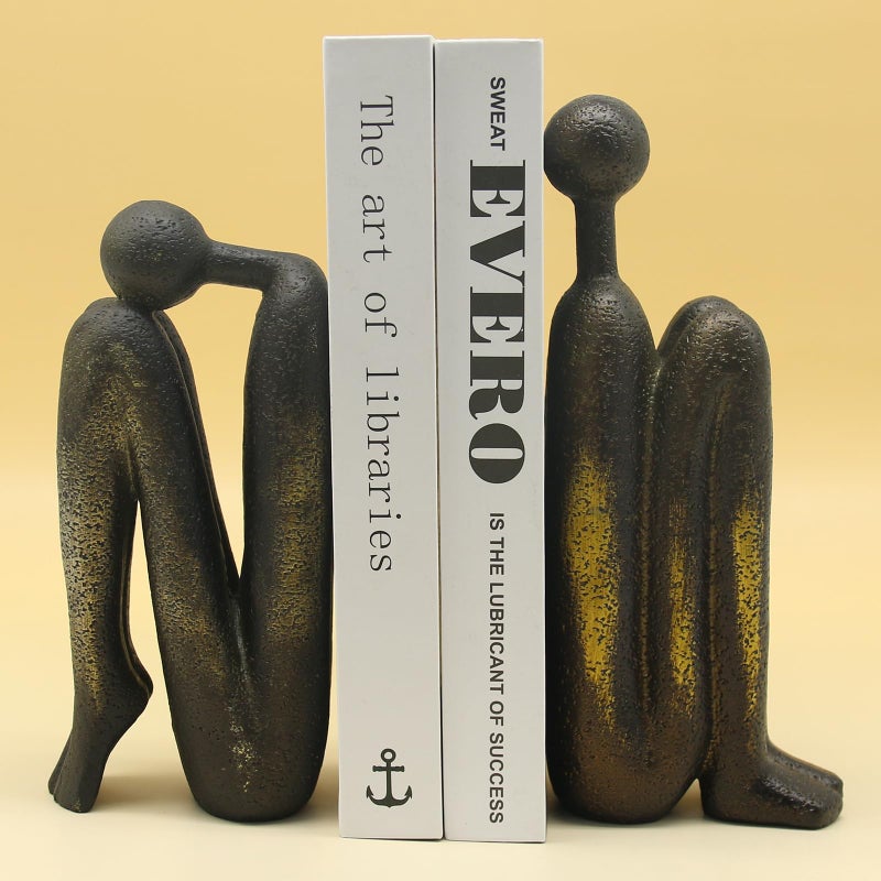 Lukitas Thinker Decorative Bookends, Non-Slip Book Holder, Book Ends for Shelves Living Room Office Home Decor, Resin, 1Pair/2Piece 9'' - Image 2